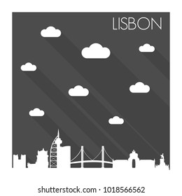 Lisbon Portugal Skyline City Flat Silhouette Design 