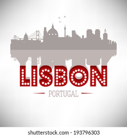 Lisbon Portugal, Skyline Design, vector illustration. 