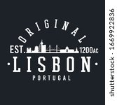 Lisbon, Portugal Skyline Original. A Logotype Sports College and University Style. Illustration Design.