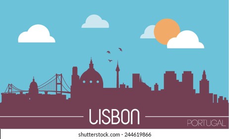 Lisbon Portugal skyline silhouette flat design vector illustration