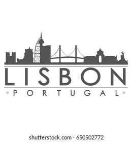 Lisbon Portugal Skyline Silhouette Skyline Stamp Vector City Design Landmar.