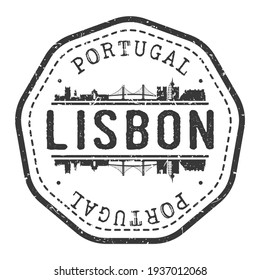 Lisbon, Portugal Stamp Skyline Postmark. Silhouette Postal Passport. City Round Vector Icon. Vintage Postage Design.