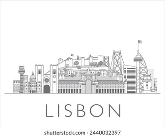 Lissabon Skyline Stadtbild Illustration in Schwarz-Weiß