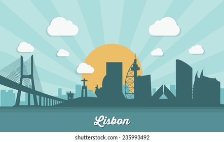 Lisbon skyline - flat design - vector illustration