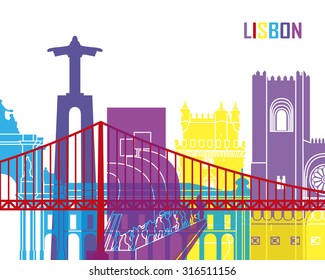 Lisbon skyline pop in editable vector file