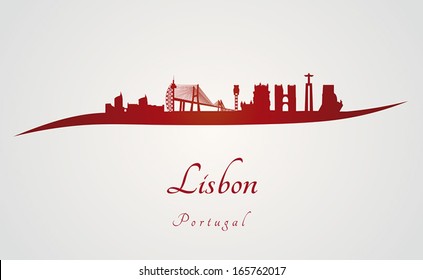 Lisbon skyline in red and gray background in editable vector file