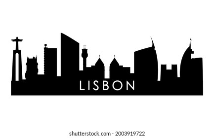 Lisbon skyline silhouette. Black Lisbon city design isolated on white background. 