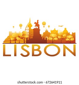 Lisbon Skyline Silhouette Gradient Vector City Design.
