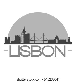 Lisbon Skyline Silhouette Skyline Stamp Vector City Design