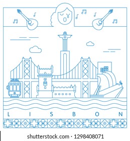 Lisbon skyline vector illustration and typography design 