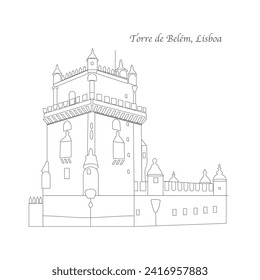 Lisbon Torre de Belem Line Silhouette Typographic Design