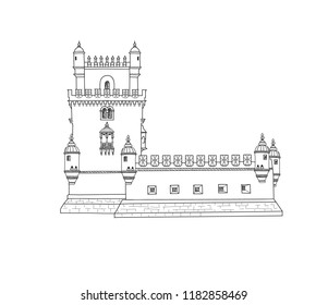 Lisbon Tower landmark. Visit  Portugal card. Travel sign