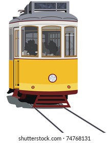 Lisbon tramway isolated in white, vector