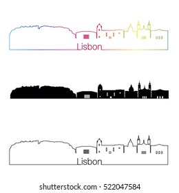 Lisbon V2 skyline linear style with rainbow in editable vector file