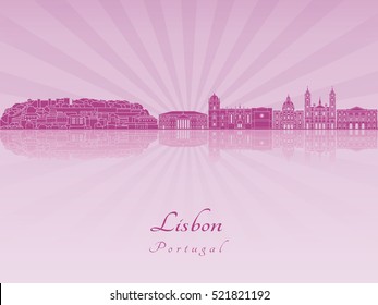 Lisbon V2 skyline in purple radiant orchid in editable vector file