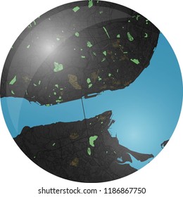 Lisbon vector map with dark colors.