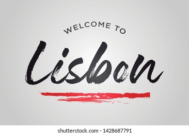 Lisbon Welcome To Word Text with Creative Handwritten Font Design Vector Illustration. - Vector