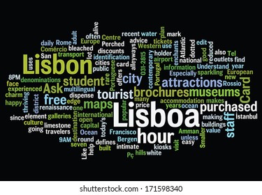 Lisbon word cloud on black.