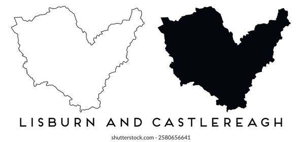 Lisburn and Castlereagh map outline and black silhouette vector