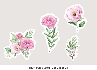 lisianthus flowers bouquets and branches stickers illustration