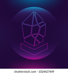 Lisk LSK vector outline icon. Cryptocurrency, e-currency, payment crypto currency, blockchain button. Trendy Bright lighting logo adaptation design web site mobile app EPS. Ultra violet background