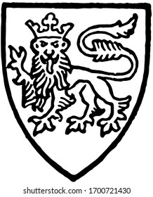 Lisle bore Gules a leopard silver crowned gold, vintage line drawing or engraving illustration.