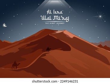 l-Isra wal Mi'raj Translate: Night Journey of Prophet Muhammad Vector Illustration For Poster and Flyer Template, Isra Mi'raj Ceremony Simple Background