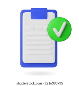 A list with a 3d check mark. The checklist is approved. Vector illustration