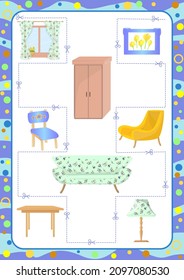List of active activities - Furniture. Cut and play. Vector illustration