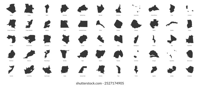 Liste der afrikanischen Länder. Vektorgrafik