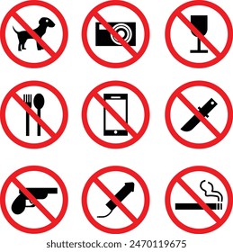 Lista de artículos prohibidos Ilustración vectorial