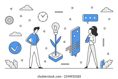 List of business idea solutions. Project brainstorming, smart innovative solution vector monocolor illustration