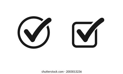 List button icon. Check mark in the box or circle sign.Vector isolated illustration