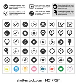 list buttons set, list icons set, web design elements