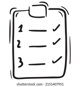 list with a list of cases, goals, tasks, planning and time management, vector isolated element in doodle style, black outline, white background, business doodles