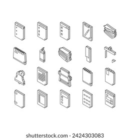 list check document tick isometric icons set. checklist clipboard, mark form test report, board note paper notebook questionnaire list check document tick color line