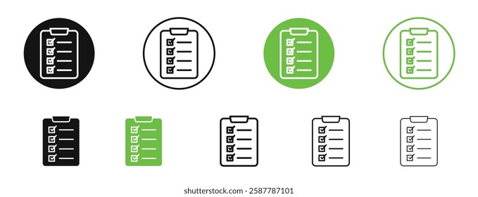 List check icons in black and green colors collection