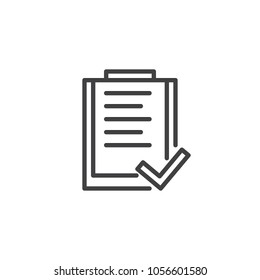 List and check mark outline icon. linear style sign for mobile concept and web design. Document clipboard with tick mark simple line vector icon. Symbol, logo illustration. Pixel perfect vector graphi