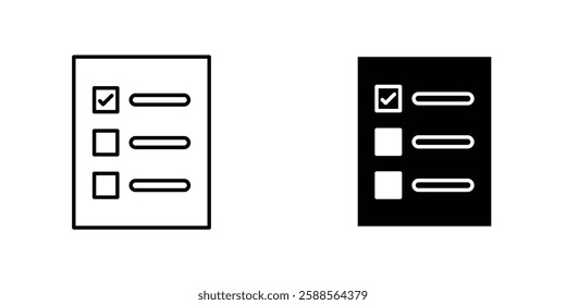 List check vectors icons set in filled and strokes on white background