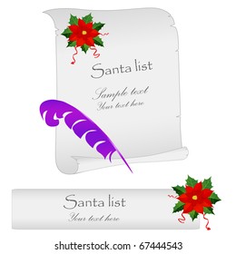The list for Christmas on a parchment isolated on white. Vector illustration