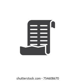 List of christmas purchases icon vector, filled flat sign, solid pictogram isolated on white. Scroll paper symbol, logo illustration.