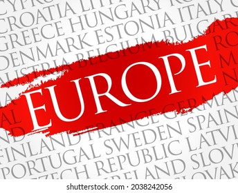 List of cities in Europe word cloud collage, travel concept background