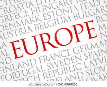 List of cities in Europe word cloud collage, travel concept background