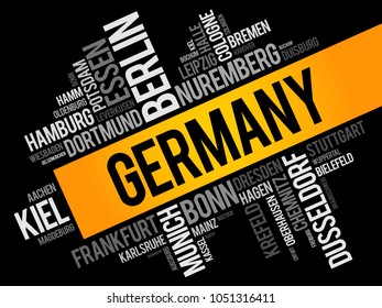 List of cities in Germany, word cloud collage, travel concept background