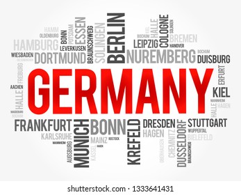 List of cities in Germany, word cloud collage, travel concept background