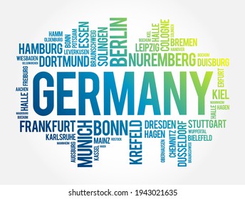 List of cities in Germany, word cloud collage, travel concept background