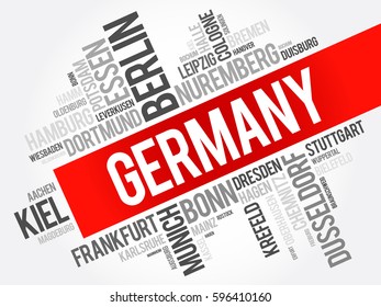 List of cities in Germany, word cloud collage, travel concept background