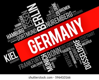 List of cities in Germany, word cloud collage, travel concept background