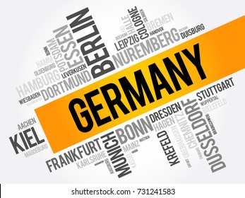 List of cities in Germany, word cloud collage, travel concept background