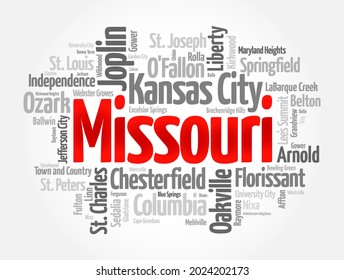 List of cities in Missouri USA state, word cloud concept background